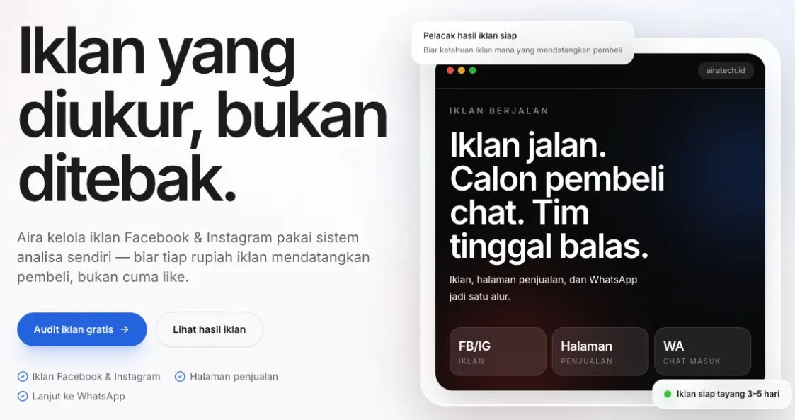 Cuplikan halaman publik Airatech